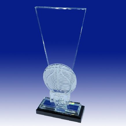 Cut Crystal Basketball Keystone Trophy Award - 10"