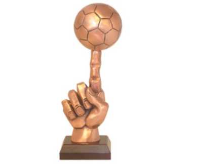Bronze Soccer Ball on One Finger Trophy Award