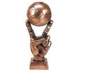Large Bronze Soccer Ball with Victory Fingers Trophy Award
