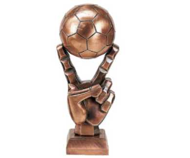 Large Bronze Soccer Ball with Victory Fingers Trophy Award