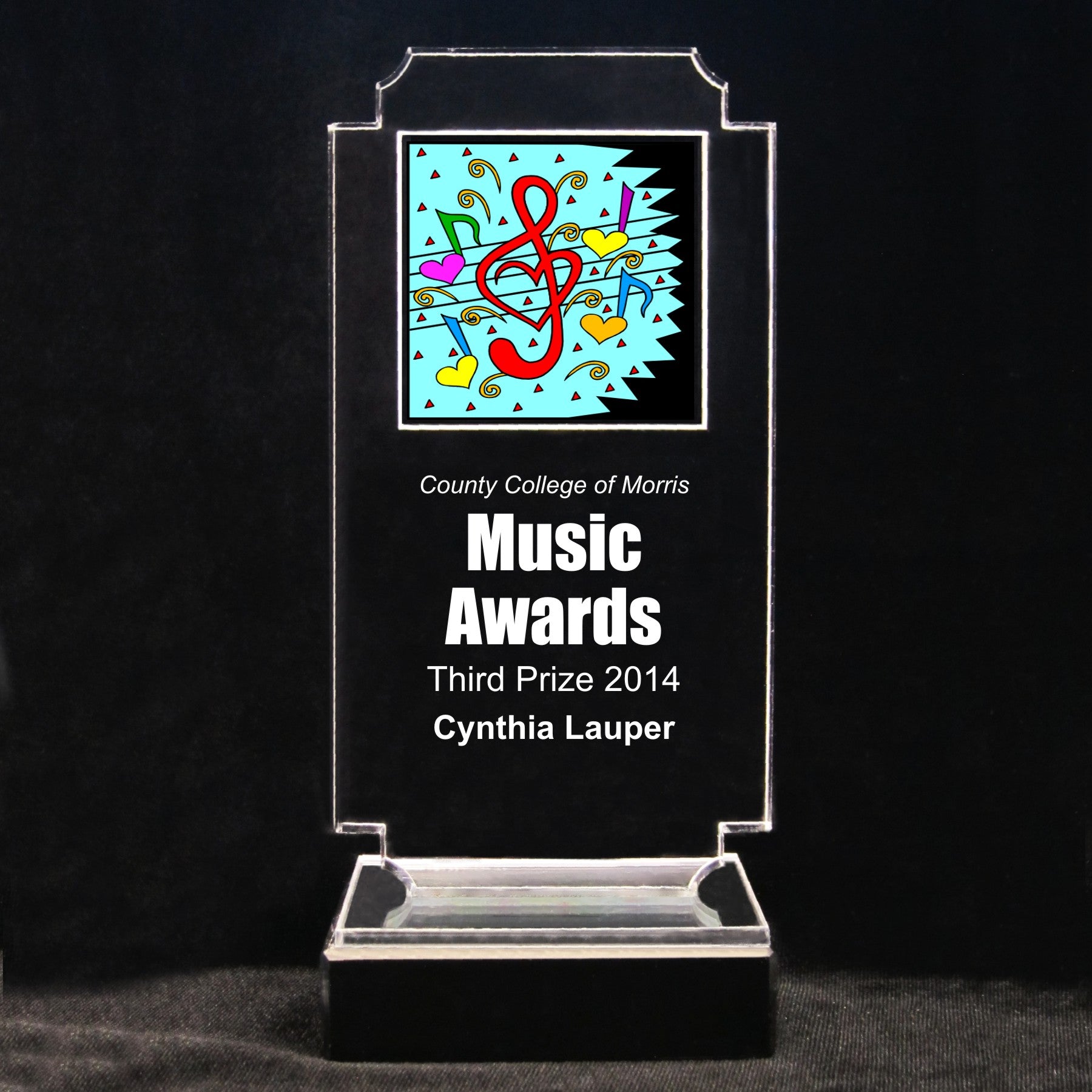 Retro Music Acrylic Full-Color Trophy - Musical Love Notes