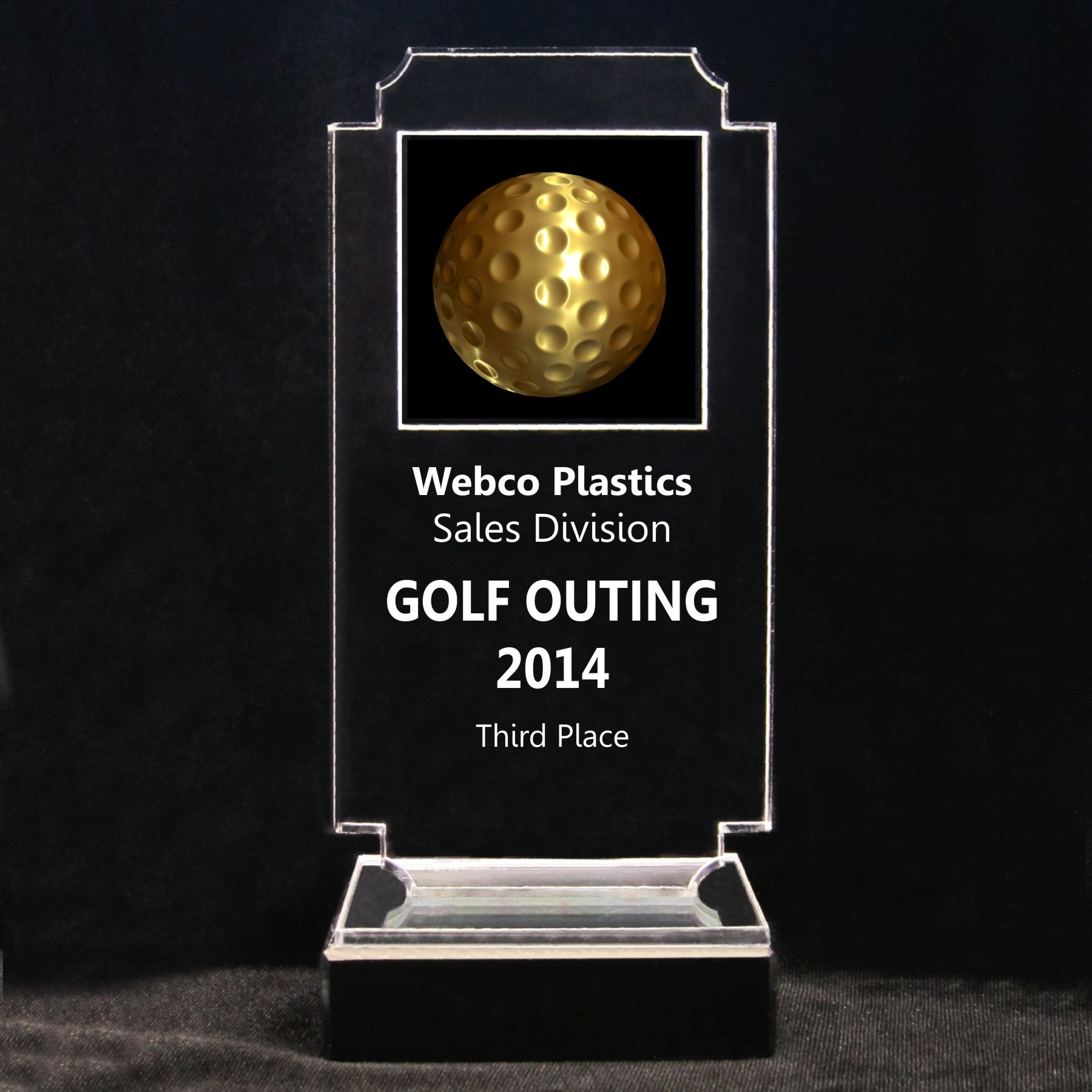 Retro Golf Acrylic Full-Color Trophy - Gold Golf Ball