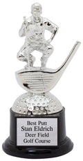 Male Chrome-Plated "Lining Up The Shot" Golf Resin Trophy Award - 8-1/2"