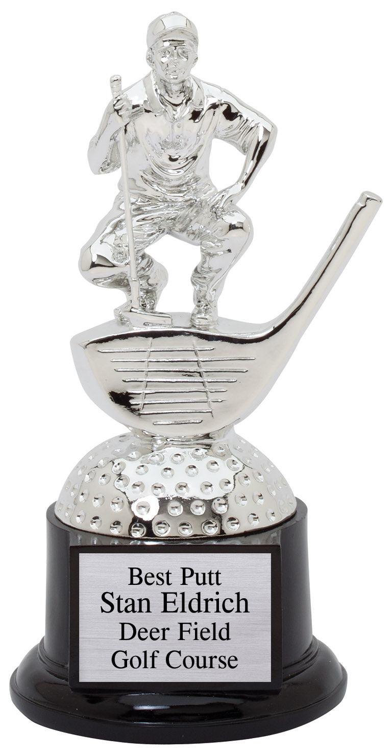 Male Chrome-Plated "Lining Up The Shot" Golf Resin Trophy Award - 8-1/2"