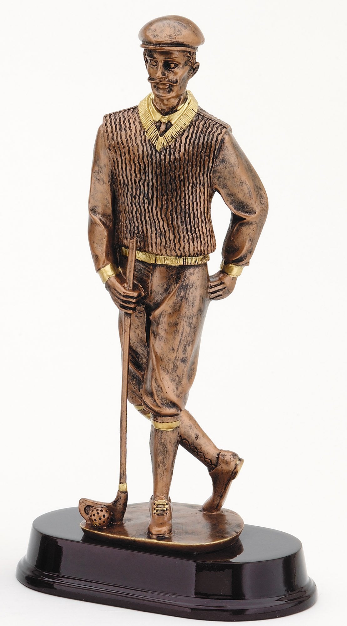 Vintage Bronze Male Golfer Resin Trophy Award - 13"
