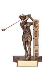 Female Golfer Bronze Billboard Resin Trophy Award