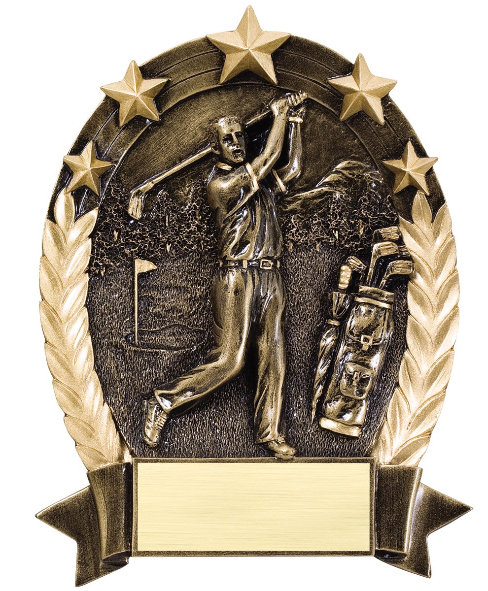 Bronze Male Golfer 5-Star Resin Trophy Award - 6 1/4"