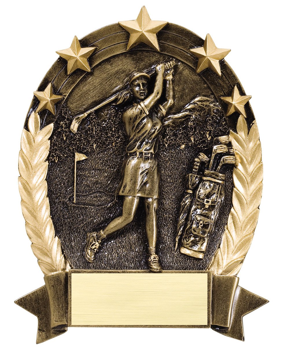 Bronze Female Golfer 5-Star Resin Trophy Award - 6 1/4"