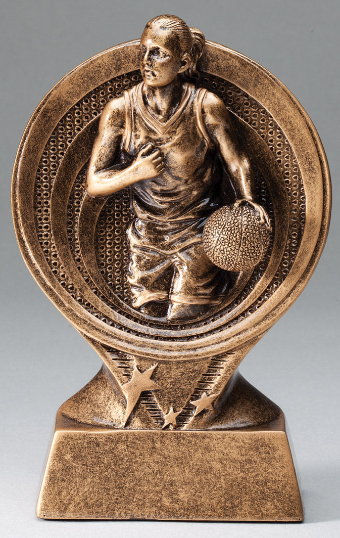Basketball Bronze Rings Resin Trophy Award - 6"