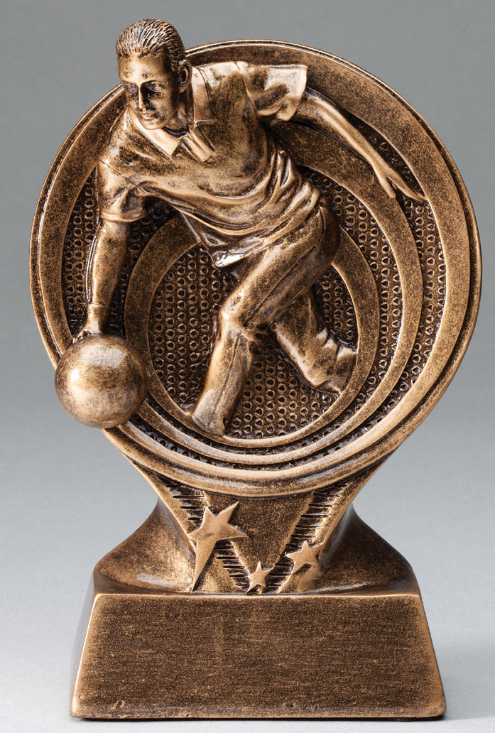 Male Bowling Bronze Rings Resin Trophy Award - 6"