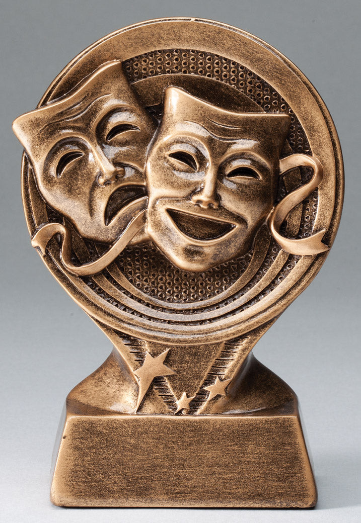 Drama Masks Bronze Rings Resin Trophy Award - 6"