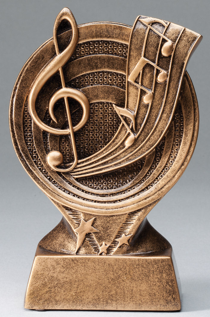 G-Clef Music Bronze Rings Resin Trophy Award - 6"