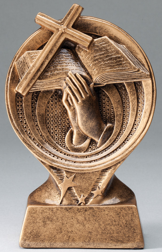 Bronze Praying Hands Resin Trophy Award - 6"