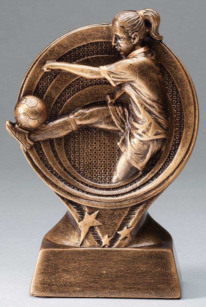 Female Soccer Rings Bronze Resin Trophy Award - 6"