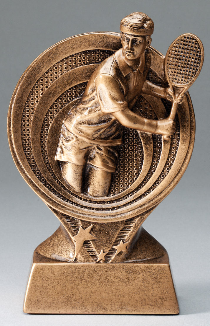 Male Tennis Bronze Rings Resin Trophy Award - 6"