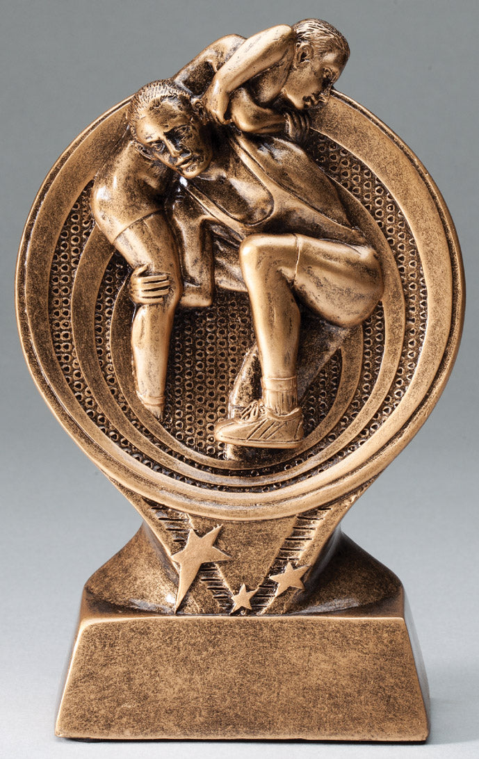 Male Wrestling Bronze Rings Resin Trophy Award - 6''