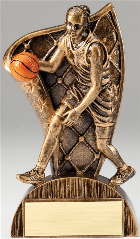 Basketball Flag Female Bronze Resin Trophy Award - 6 1/2''