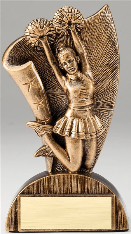 Cheerleading Flag Bronze Resin Trophy Award - 6 1/2''