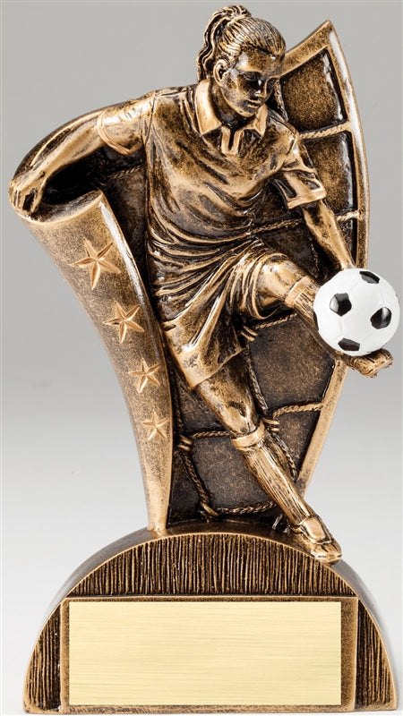 Female Soccer Flag Bronze Resin Trophy Award - 6 1/2''