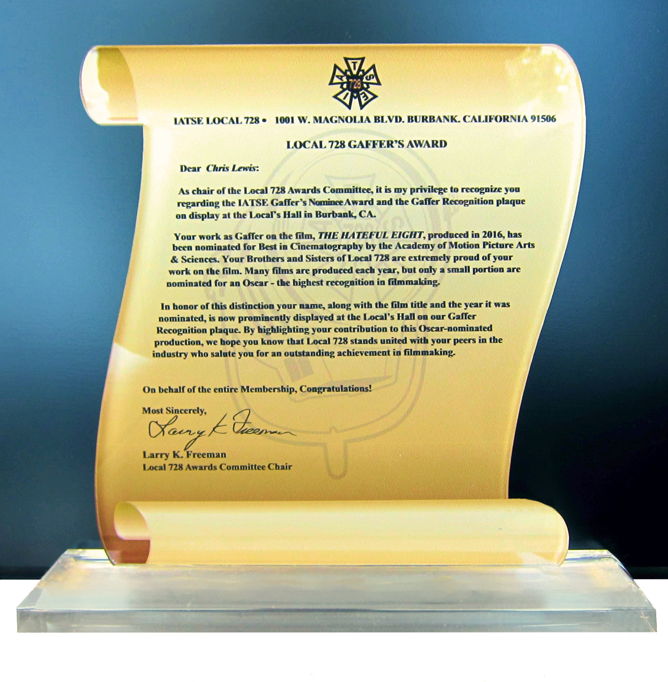 Scroll Certificate Full-Color Acrylic Award