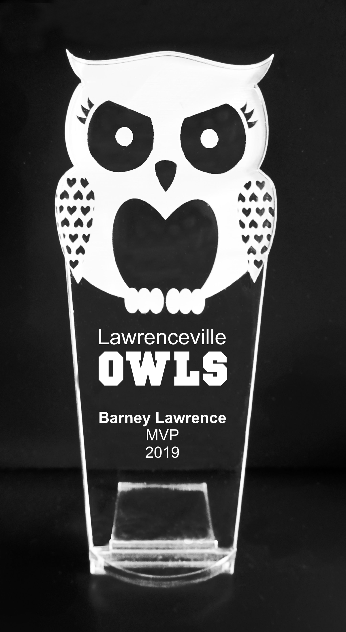 VALUE LINE Owl Mascot Acrylic Trophy Award