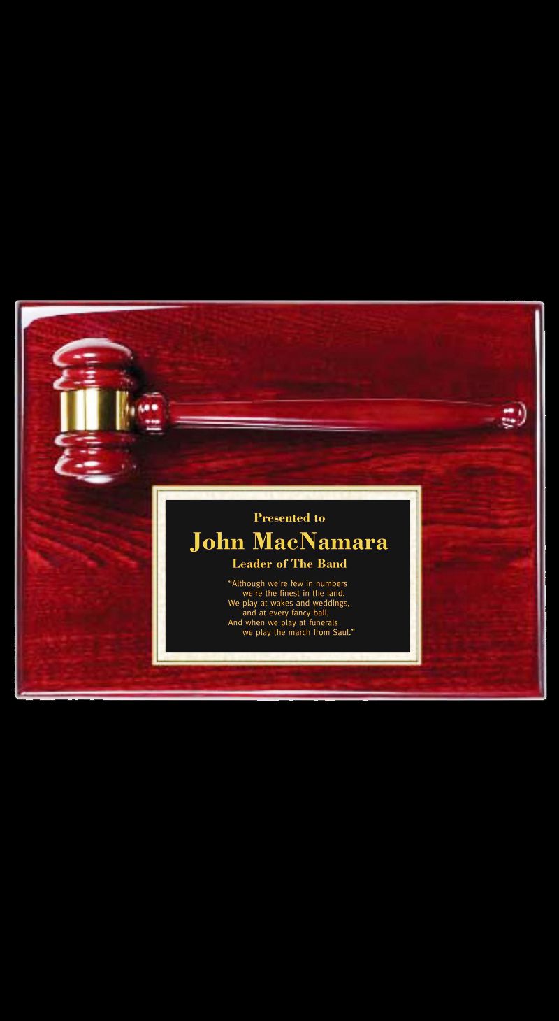 Rosewood Finish Plaque - Gavel and Metal Plate