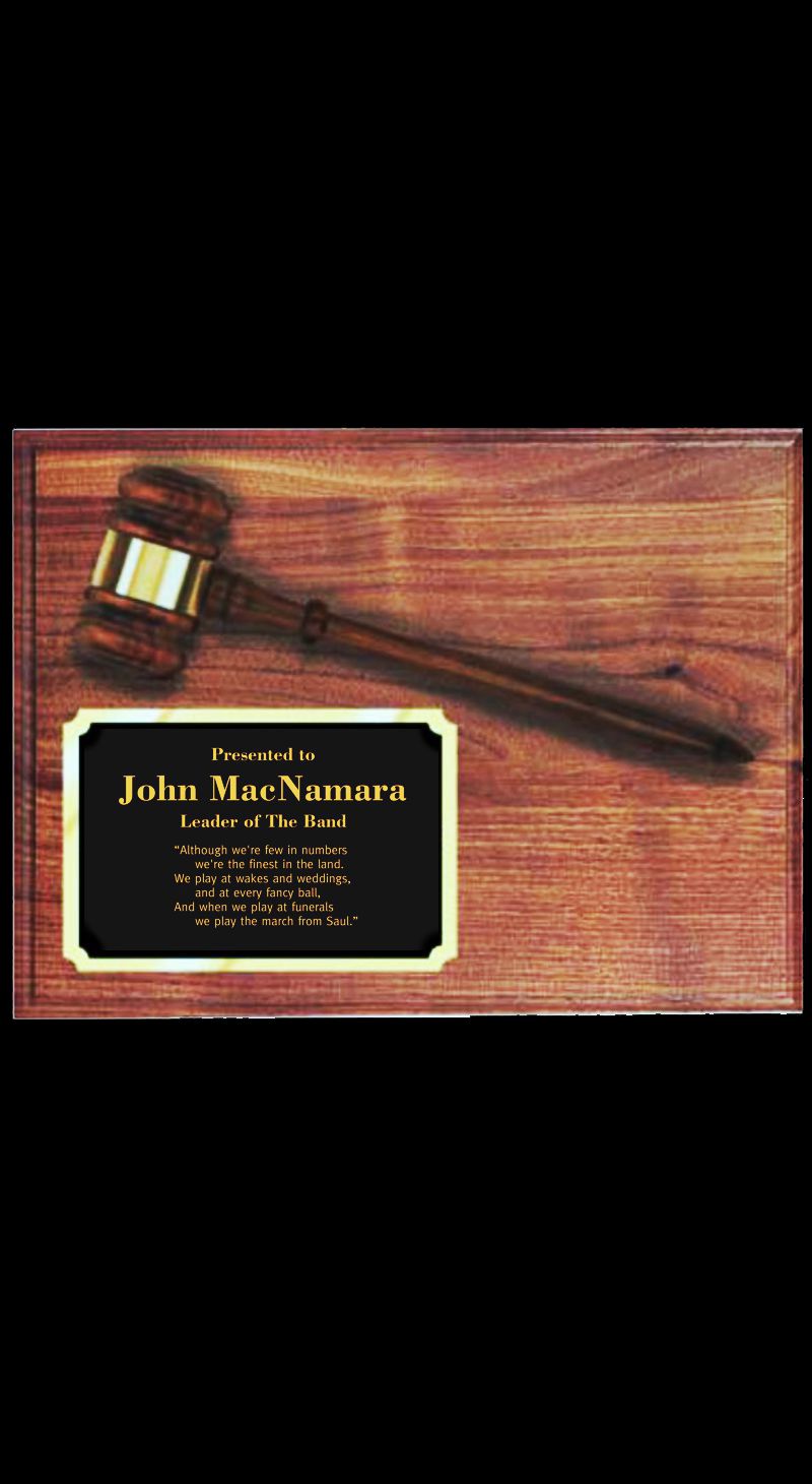 Genuine Walnut Plaque - Gavel and Metal Plate