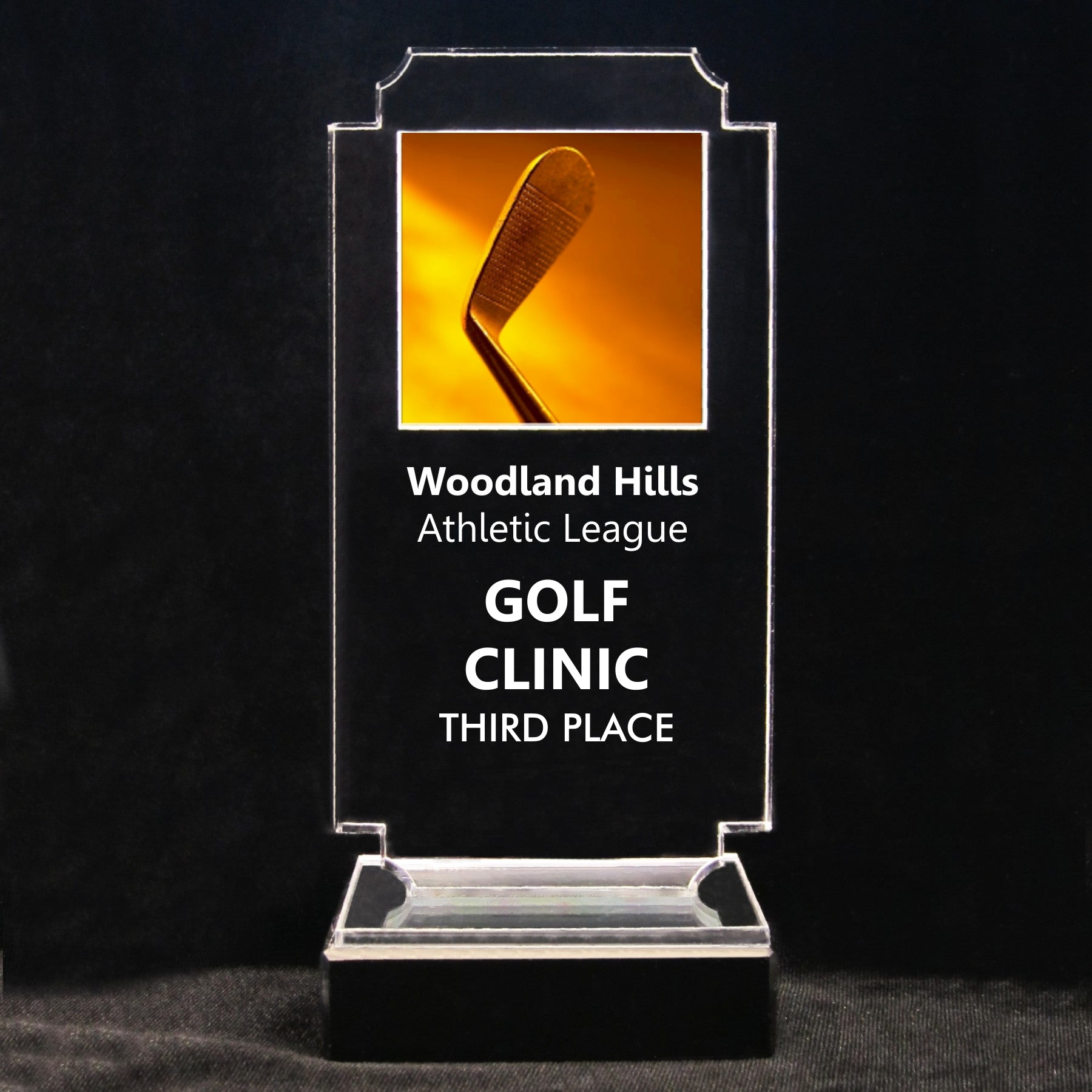 Retro Golf Acrylic Full-Color Trophy - Gold Golf Club