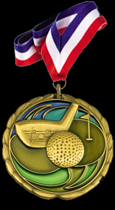 Gold "Stained Glass" Color Sports Medal with Neck Ribbon