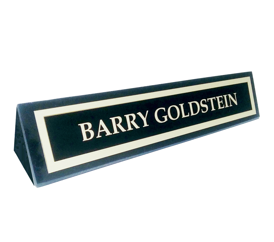 Black Marble Desk Name Plate Holder Stand with Metal Name Plate