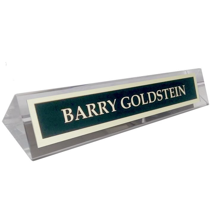 Clear Crystal Name Plate Holder Stand with Metal Name Plate