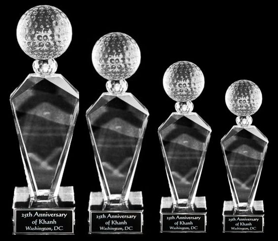 Deco Golf Ball Crystal Trophy Award (FOUR SIZES)