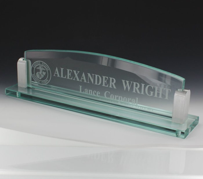 Glass Name Plate Holder Stand with Glass Engraved Name Plate  