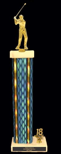 Double Figure Trophy on Square Column with Marble Bases - 18"