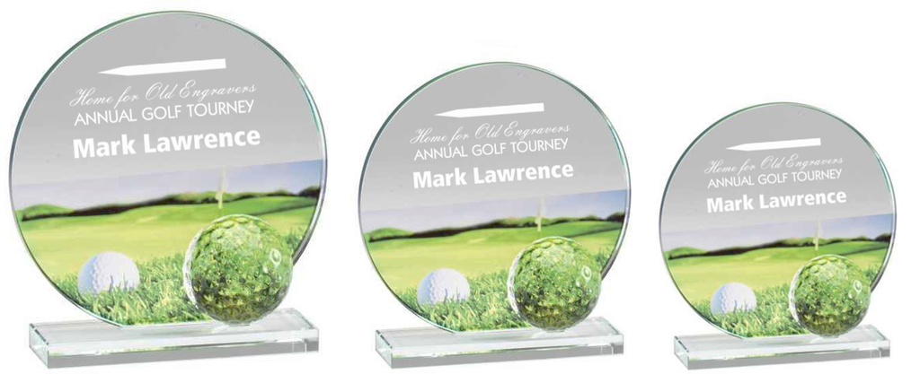 Golf On The Green Full-Color Glass Trophy Award in Three Sizes