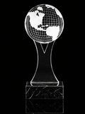 Acrylic Y Globe Trophy Award on plain black marble base