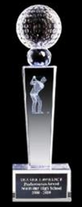 Tower Crystal Trophy with Golf Ball and Male Hologram Figure