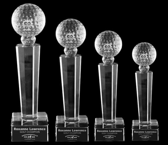Tuscany Golf Ball Crystal Trophy Award (FOUR SIZES)