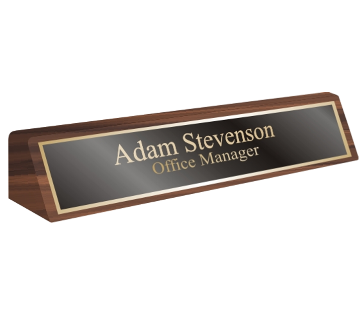 Walnut Desk Name Plate Holder Stand